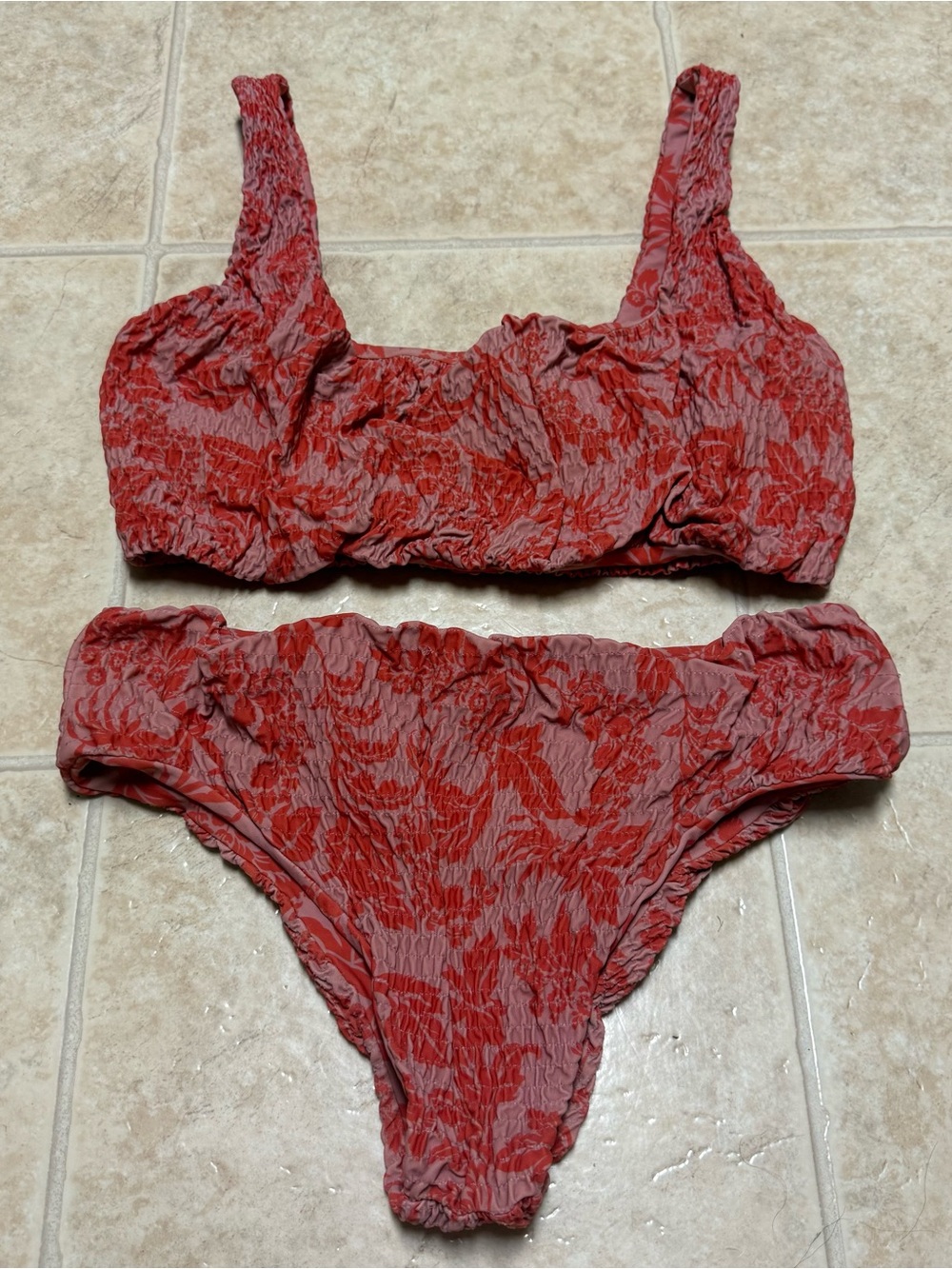Aila Blue Smocked Bikini Set Top & Bottom Size Large